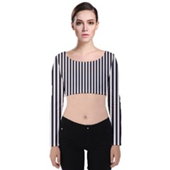 Minimalistic Black And White Stripes, Vertical Lines Pattern Velvet Long Sleeve Crop Top by Casemiro