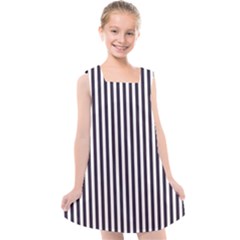 Minimalistic Black And White Stripes, Vertical Lines Pattern Kids  Cross Back Dress by Casemiro