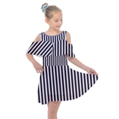 Minimalistic Black And White Stripes, Vertical Lines Pattern Kids  Shoulder Cutout Chiffon Dress by Casemiro