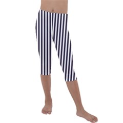 Minimalistic Black And White Stripes, Vertical Lines Pattern Kids  Lightweight Velour Capri Leggings  by Casemiro