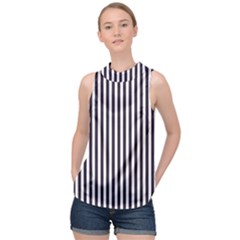 Minimalistic Black And White Stripes, Vertical Lines Pattern High Neck Satin Top by Casemiro