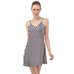 Minimalistic Black And White Stripes, Vertical Lines Pattern Summer Time Chiffon Dress