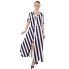 Minimalistic Black And White Stripes, Vertical Lines Pattern Waist Tie Boho Maxi Dress by Casemiro