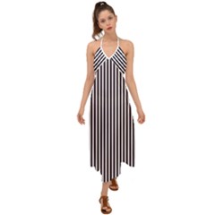 Minimalistic Black And White Stripes, Vertical Lines Pattern Halter Tie Back Dress  by Casemiro