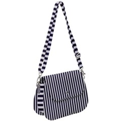 Minimalistic Black And White Stripes, Vertical Lines Pattern Saddle Handbag by Casemiro