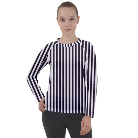 Minimalistic Black And White Stripes, Vertical Lines Pattern Women s Long Sleeve Raglan Tee by Casemiro