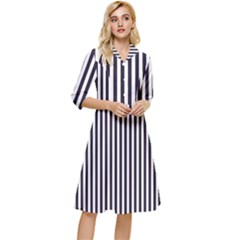 Minimalistic Black And White Stripes, Vertical Lines Pattern Classy Knee Length Dress