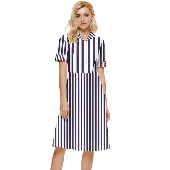 Minimalistic black and white stripes, vertical lines pattern Button Top Knee Length Dress