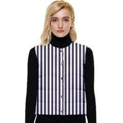 Minimalistic Black And White Stripes, Vertical Lines Pattern Women s Short Button Up Puffer Vest