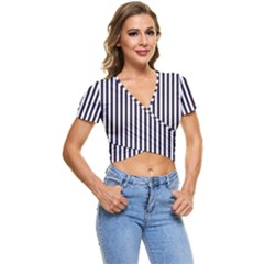 Minimalistic Black And White Stripes, Vertical Lines Pattern Short Sleeve Foldover Tee