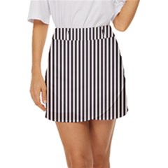 Minimalistic Black And White Stripes, Vertical Lines Pattern Mini Front Wrap Skirt