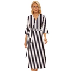 Minimalistic Black And White Stripes, Vertical Lines Pattern Midsummer Wrap Dress