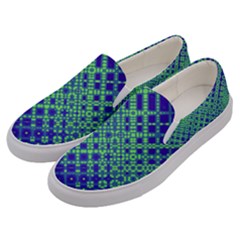 Blue Green Tiling  Men s Canvas Slip Ons by lujastyles