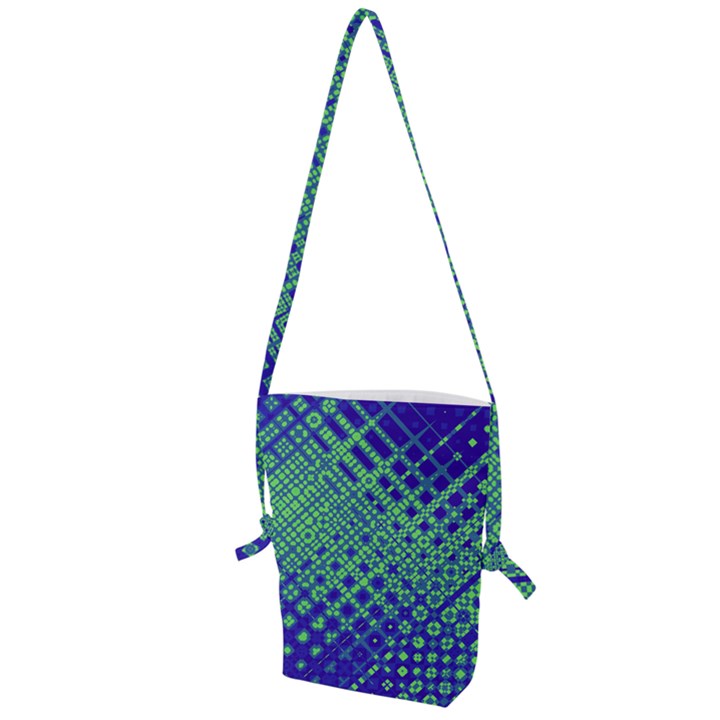 Blue Green Tiling  Folding Shoulder Bag