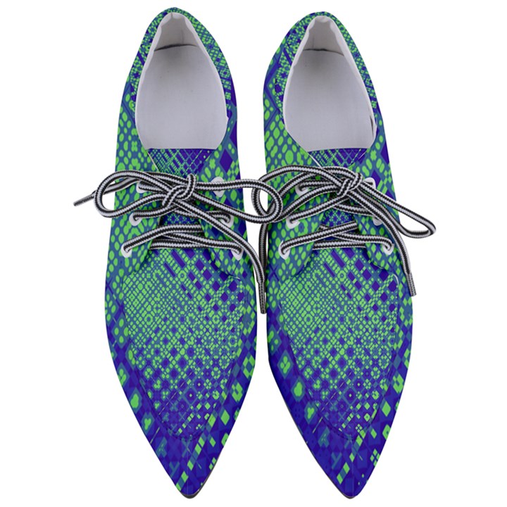 Blue Green Tiling  Pointed Oxford Shoes