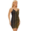 Gold and Black Geometric Wrap Tie Front Dress View3