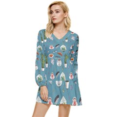 Fashionable Office Supplies Tiered Long Sleeve Mini Dress