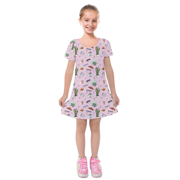 Office Time Kids  Short Sleeve Velvet Dress