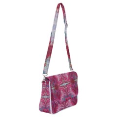 Red On Pink Arabesque Shoulder Bag With Back Zipper by kaleidomarblingart