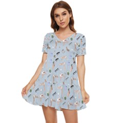 Office Tiered Short Sleeve Babydoll Dress