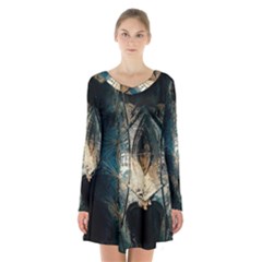 Fractal Long Sleeve Velvet V-neck Dress by Sparkle