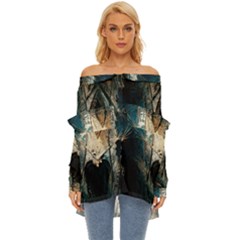 Fractal Off Shoulder Chiffon Pocket Shirt