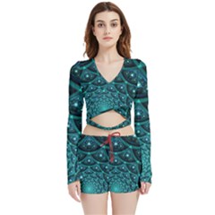 Fractal Velvet Wrap Crop Top And Shorts Set