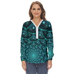 Fractal Zip Up Long Sleeve Blouse