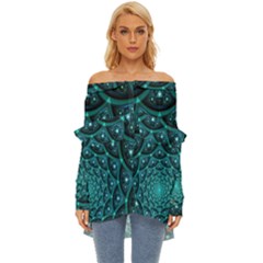 Fractal Off Shoulder Chiffon Pocket Shirt