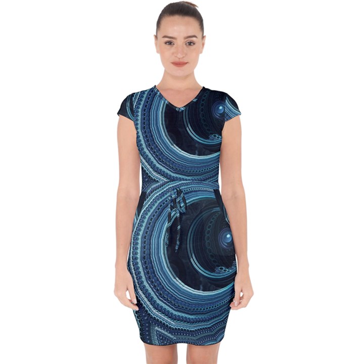 Fractal Capsleeve Drawstring Dress 