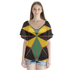 Abstract Pattern Geometric Backgrounds   V-neck Flutter Sleeve Top by Eskimos