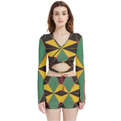 Abstract Pattern Geometric Backgrounds   Velvet Wrap Crop Top And Shorts Set by Eskimos