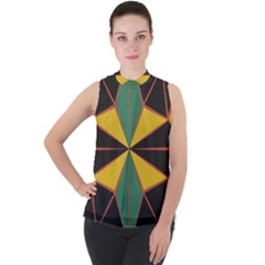 Abstract Pattern Geometric Backgrounds   Mock Neck Chiffon Sleeveless Top by Eskimos