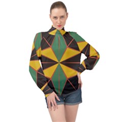 Abstract Pattern Geometric Backgrounds   High Neck Long Sleeve Chiffon Top by Eskimos