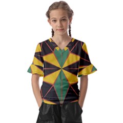 Abstract Pattern Geometric Backgrounds   Kids  V-neck Horn Sleeve Blouse