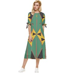 Abstract Pattern Geometric Backgrounds   Bow Sleeve Chiffon Midi Dress