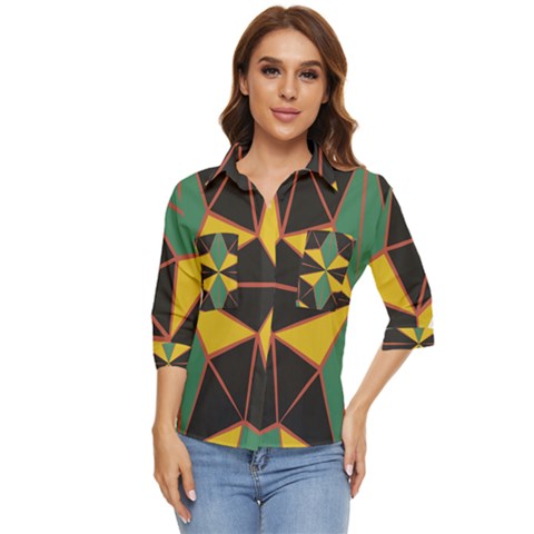 Abstract Pattern Geometric Backgrounds   Women s Quarter Sleeve Pocket Shirt by Eskimos