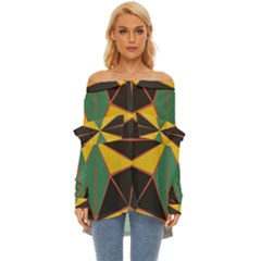 Abstract Pattern Geometric Backgrounds   Off Shoulder Chiffon Pocket Shirt