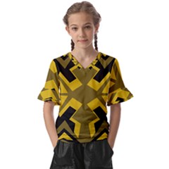 Abstract Pattern Geometric Backgrounds   Kids  V-neck Horn Sleeve Blouse