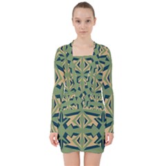 Abstract Pattern Geometric Backgrounds   V-neck Bodycon Long Sleeve Dress by Eskimos