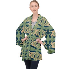 Abstract Pattern Geometric Backgrounds   Long Sleeve Velvet Kimono  by Eskimos