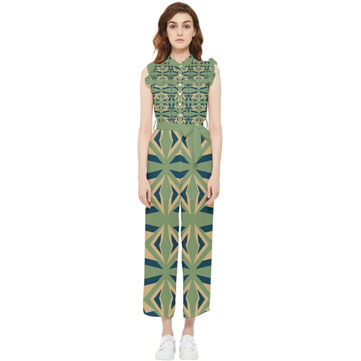 Abstract pattern geometric backgrounds   Women s Frill Top Chiffon Jumpsuit