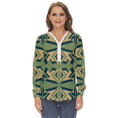 Abstract Pattern Geometric Backgrounds   Zip Up Long Sleeve Blouse