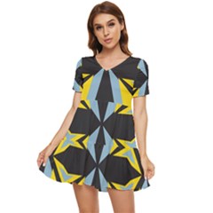 Abstract Pattern Geometric Backgrounds   Tiered Short Sleeve Babydoll Dress