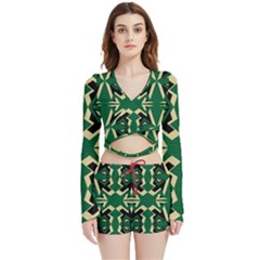 Abstract Pattern Geometric Backgrounds   Velvet Wrap Crop Top And Shorts Set