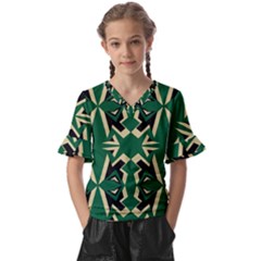 Abstract Pattern Geometric Backgrounds   Kids  V-neck Horn Sleeve Blouse