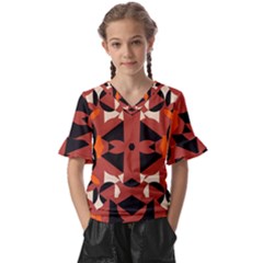 Abstract Pattern Geometric Backgrounds   Kids  V-neck Horn Sleeve Blouse by Eskimos