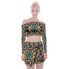 Abstract Pattern Geometric Backgrounds   Off Shoulder Top With Mini Skirt Set by Eskimos