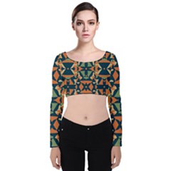 Abstract Pattern Geometric Backgrounds   Velvet Long Sleeve Crop Top by Eskimos