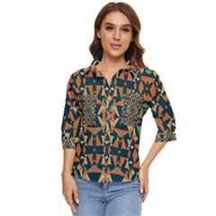 Abstract Pattern Geometric Backgrounds   Women s Quarter Sleeve Pocket Shirt